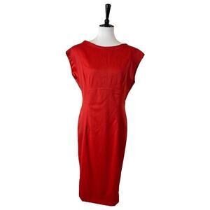 Escada Sheath Dress Diona Cap Sleeve Round Neck Red Euro Size 40 Women’s 8